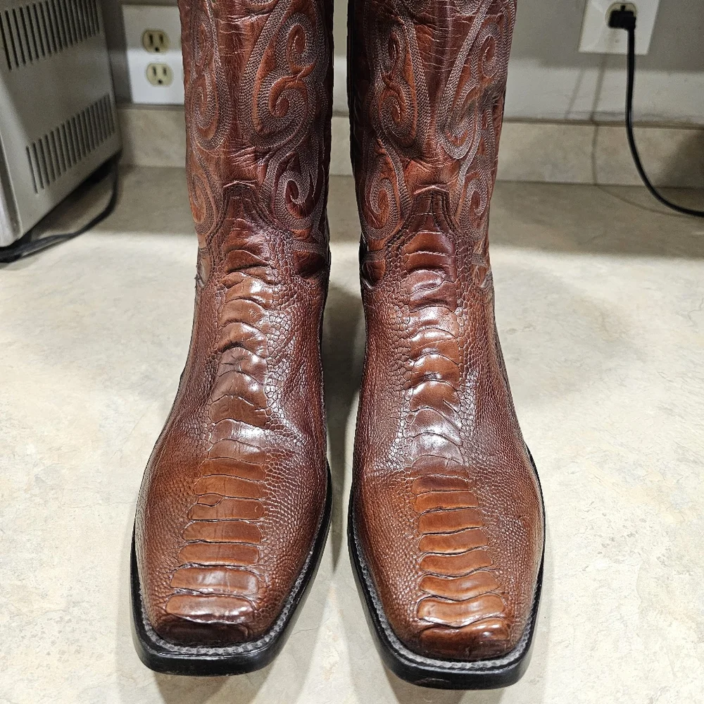 NEW Mens 11 D Dan Post Brown Genuine OSTRICH LEG Square Toe Western Cowboy Boots - Picture 5 of 13